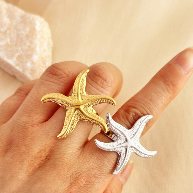 18KG chunky ocean series starfish design stainless steel finger rings