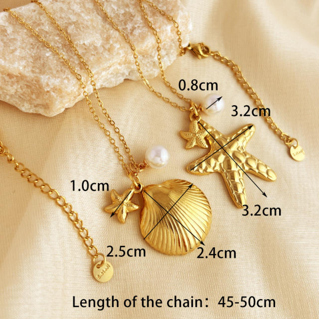 Dainty Ocean series shell starfish pendant stainless steel necklace