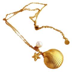Dainty Ocean series shell starfish pendant stainless steel necklace