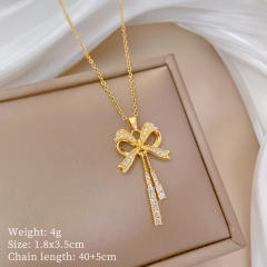 Delicate diamond bow stainless steel chain necklace set