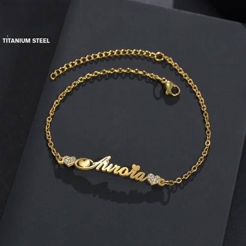 Diamond heart custom name stainless steel bracelet anklet