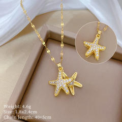 Dainty diamond starfish pendant stainless steel chain necklace