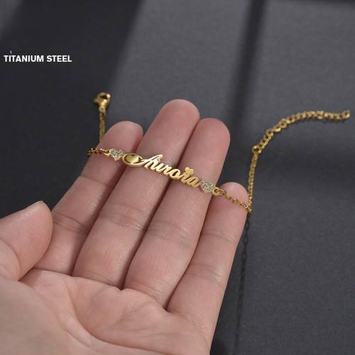Diamond heart custom name stainless steel bracelet anklet