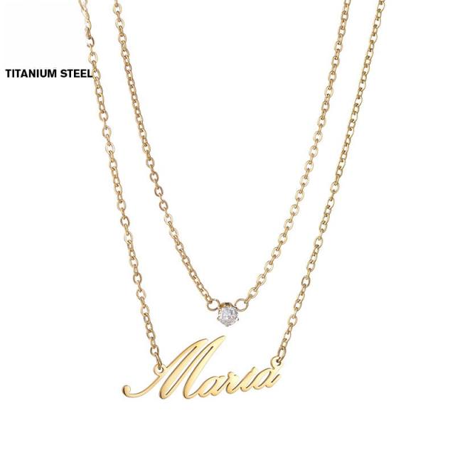 Delicate two layer custom name diamond necklace stainless steel necklace