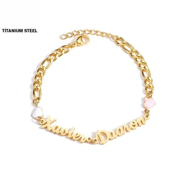 Creative custom name enamel heart stainless steel bracelet