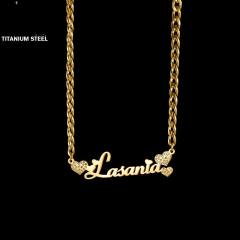 Personality diamond heart custom name cuban link chain necklace stainless steel necklace