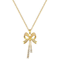 Delicate diamond bow stainless steel chain necklace set
