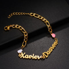 Creative custom name enamel heart stainless steel bracelet