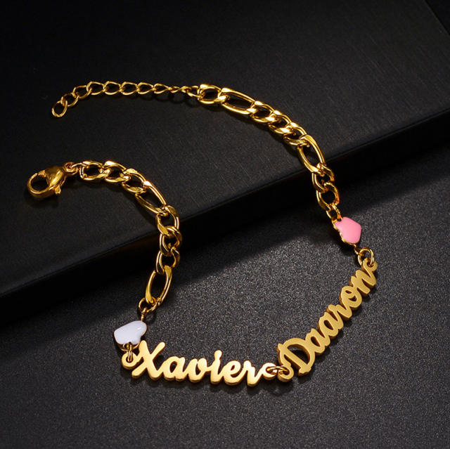 Creative custom name enamel heart stainless steel bracelet