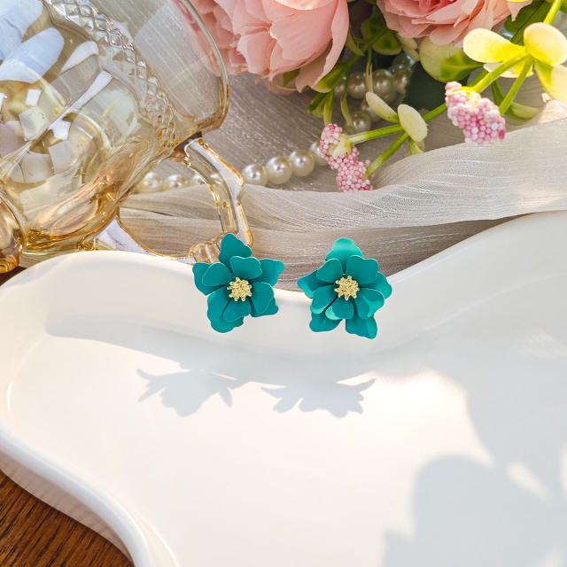 Sweet colorful petal flower studs earrings