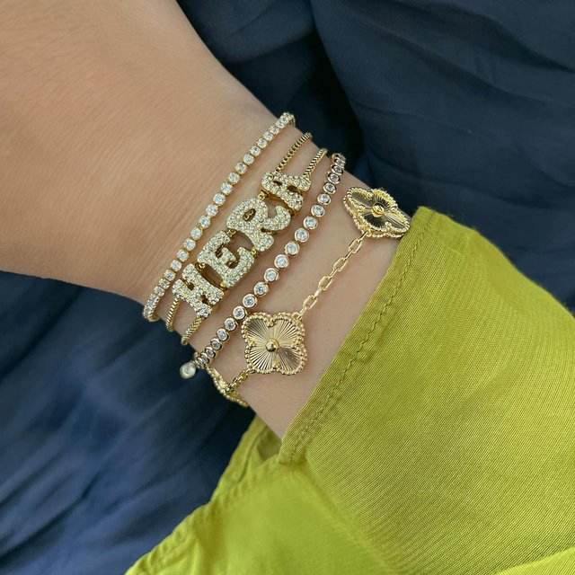 DIY diamond copper initial letter custom bracelet