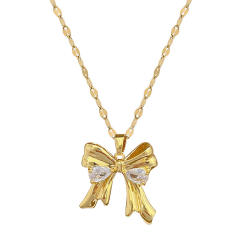 Sweet bow pendant stainless steel chain necklace set