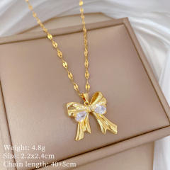 Sweet bow pendant stainless steel chain necklace set
