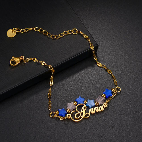 Personality opal stone star custom name stainless steel bracelet