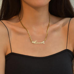 Personality diamond heart custom name cuban link chain necklace stainless steel necklace