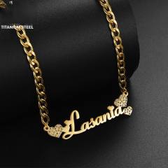 Personality diamond heart custom name cuban link chain necklace stainless steel necklace