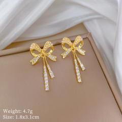 Delicate diamond bow stainless steel chain necklace set