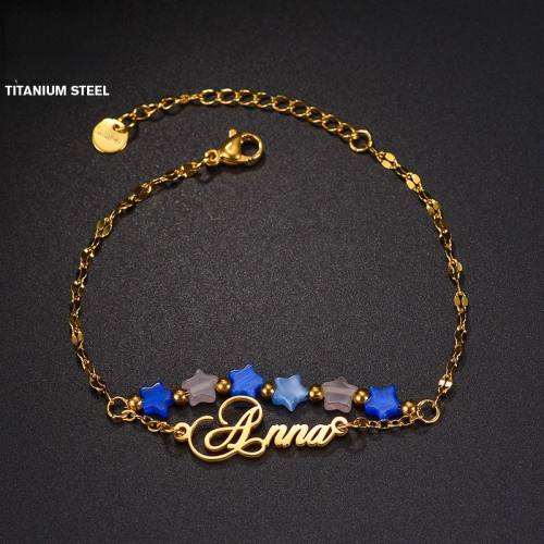 Personality opal stone star custom name stainless steel bracelet