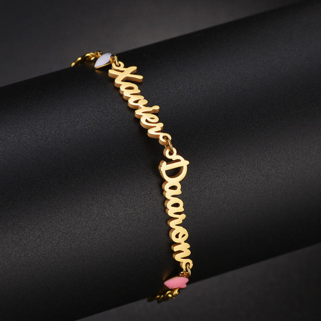 Creative custom name enamel heart stainless steel bracelet