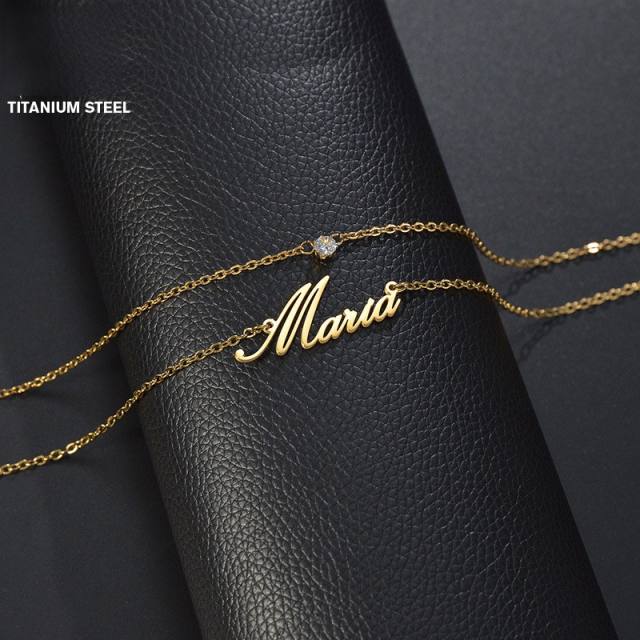 Delicate two layer custom name diamond necklace stainless steel necklace