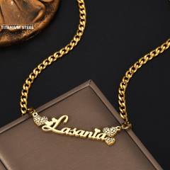 Personality diamond heart custom name cuban link chain necklace stainless steel necklace