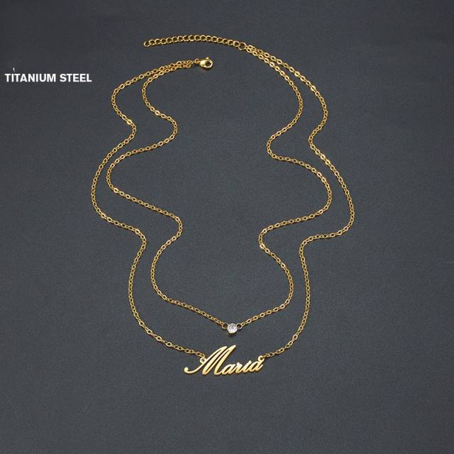 Delicate two layer custom name diamond necklace stainless steel necklace