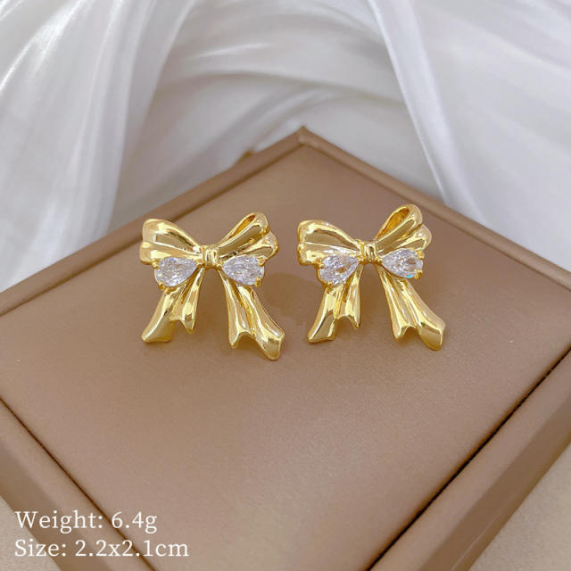 Sweet bow pendant stainless steel chain necklace set
