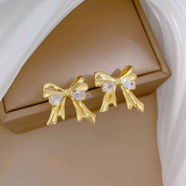 Sweet bow pendant stainless steel chain necklace set