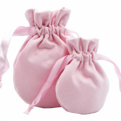 New design velvet material round shape ribbon string bag jewelry bag