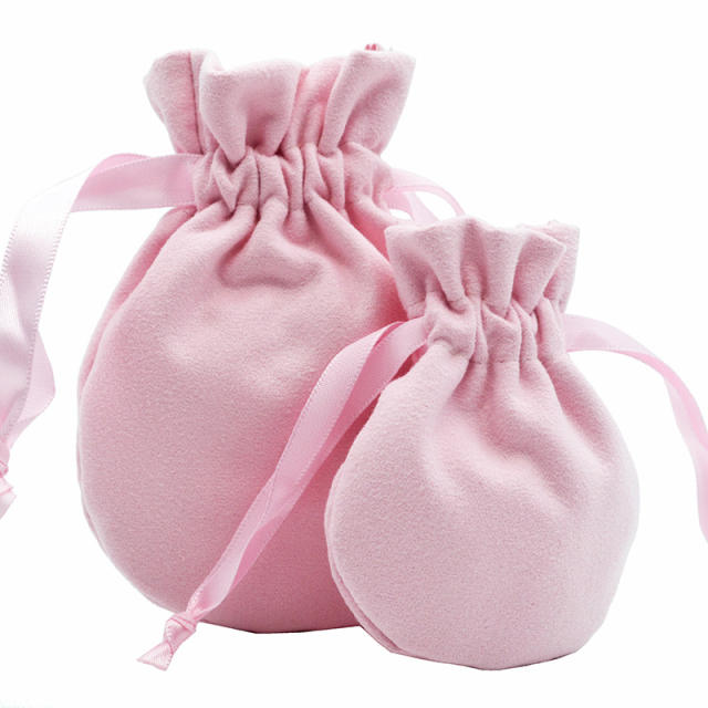 New design velvet material round shape ribbon string bag jewelry bag