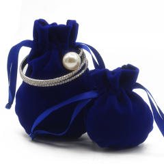 New design velvet material round shape ribbon string bag jewelry bag