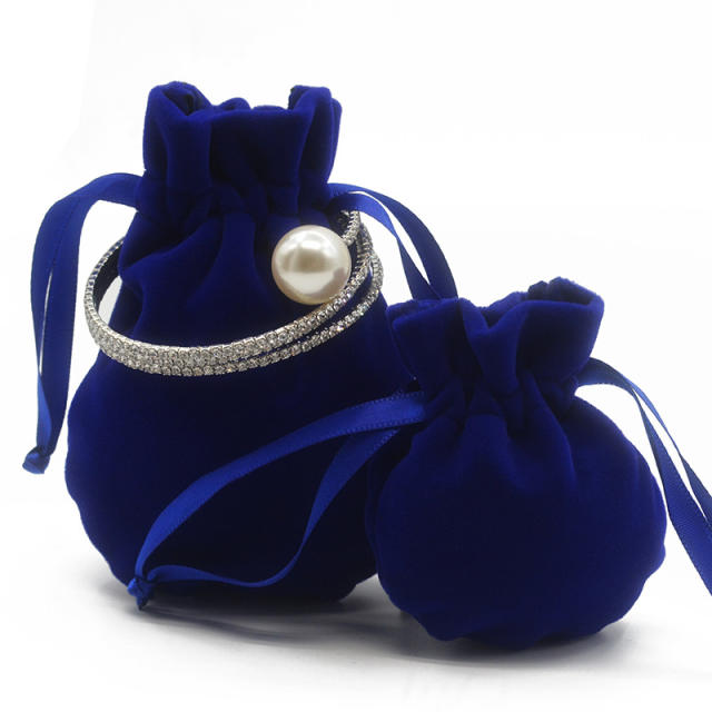 New design velvet material round shape ribbon string bag jewelry bag