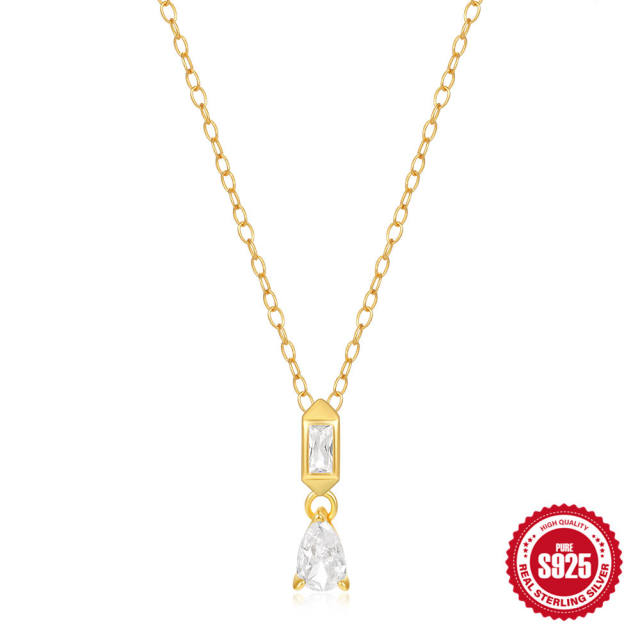 925 sterling silver diamond tiny drop pendant necklace