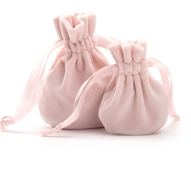 New design velvet material round shape ribbon string bag jewelry bag