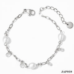 Creative colorful cubic zircon pearl charm stainless steel anklet