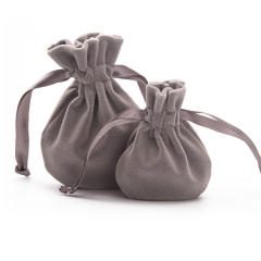 New design velvet material round shape ribbon string bag jewelry bag