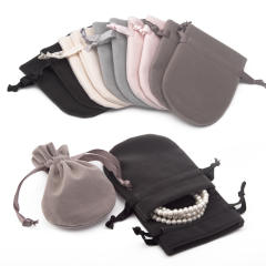 New design velvet material round shape ribbon string bag jewelry bag