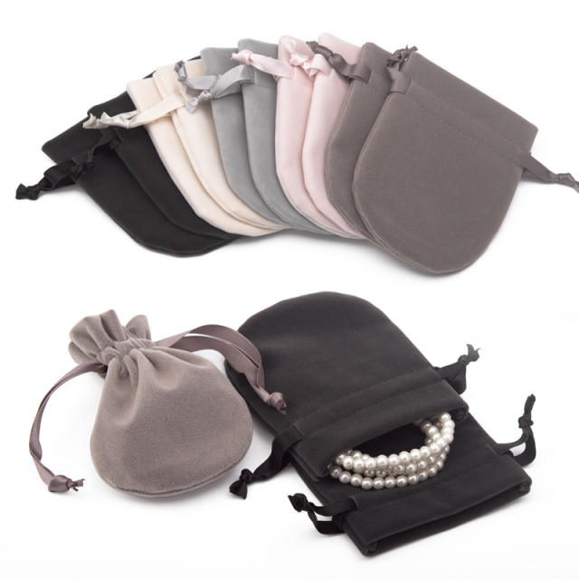 New design velvet material round shape ribbon string bag jewelry bag