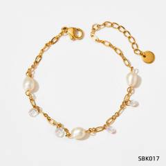 Creative colorful cubic zircon pearl charm stainless steel anklet