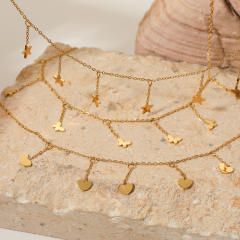 Creative gold color heart butterfly charm stainless steel anklet