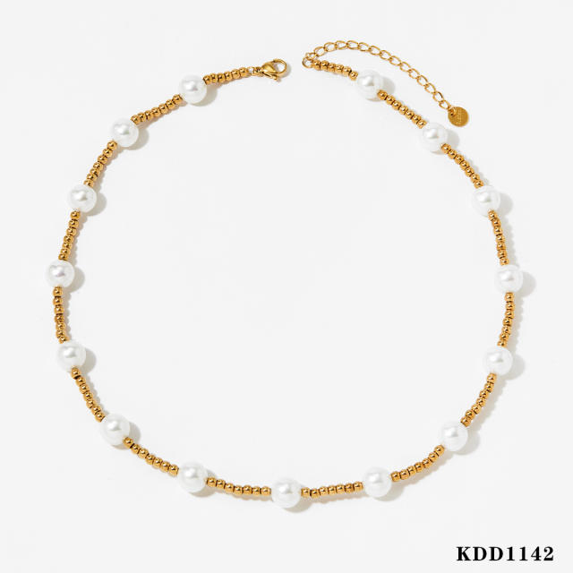 Elegant pearl bead stainless steel bead choker necklace