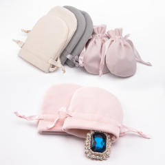 New design velvet material round shape ribbon string bag jewelry bag