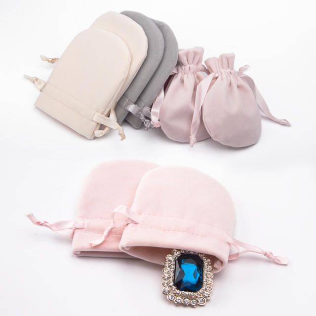 New design velvet material round shape ribbon string bag jewelry bag