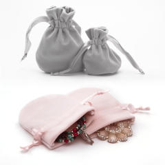 New design velvet material round shape ribbon string bag jewelry bag