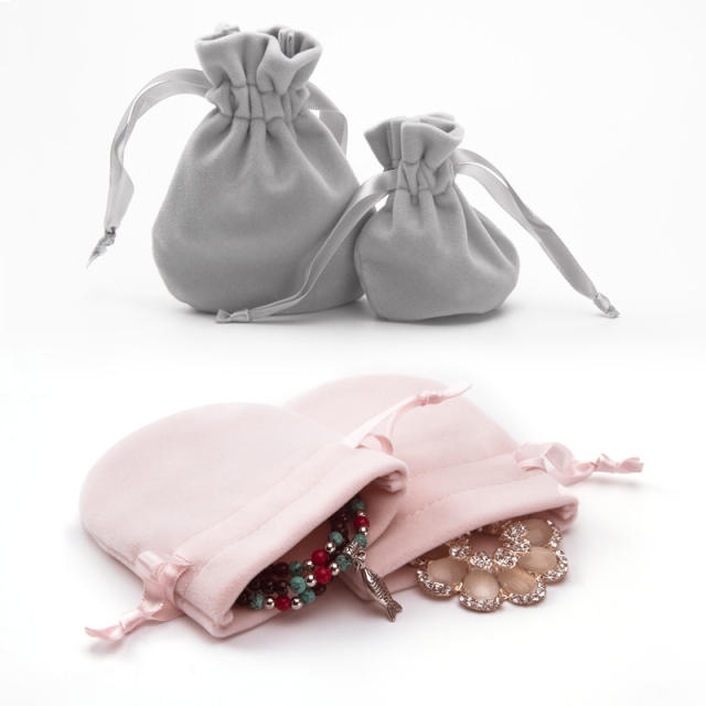 New design velvet material round shape ribbon string bag jewelry bag