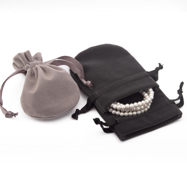 New design velvet material round shape ribbon string bag jewelry bag