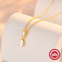 925 sterling silver diamond tiny drop pendant necklace