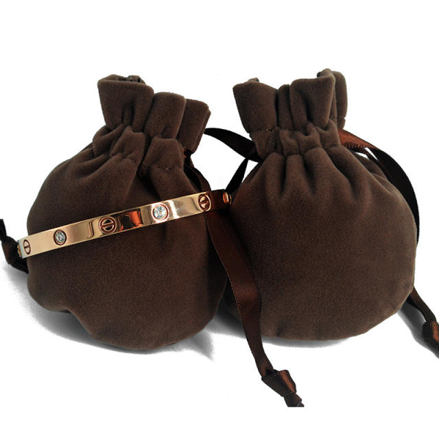 New design velvet material round shape ribbon string bag jewelry bag