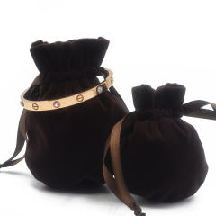 New design velvet material round shape ribbon string bag jewelry bag