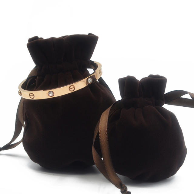 New design velvet material round shape ribbon string bag jewelry bag